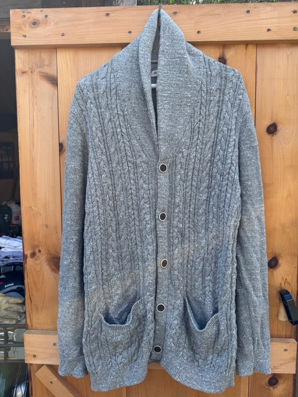 Tommy Bahama Gray Shawl Collar Cable Knit Cardigan
